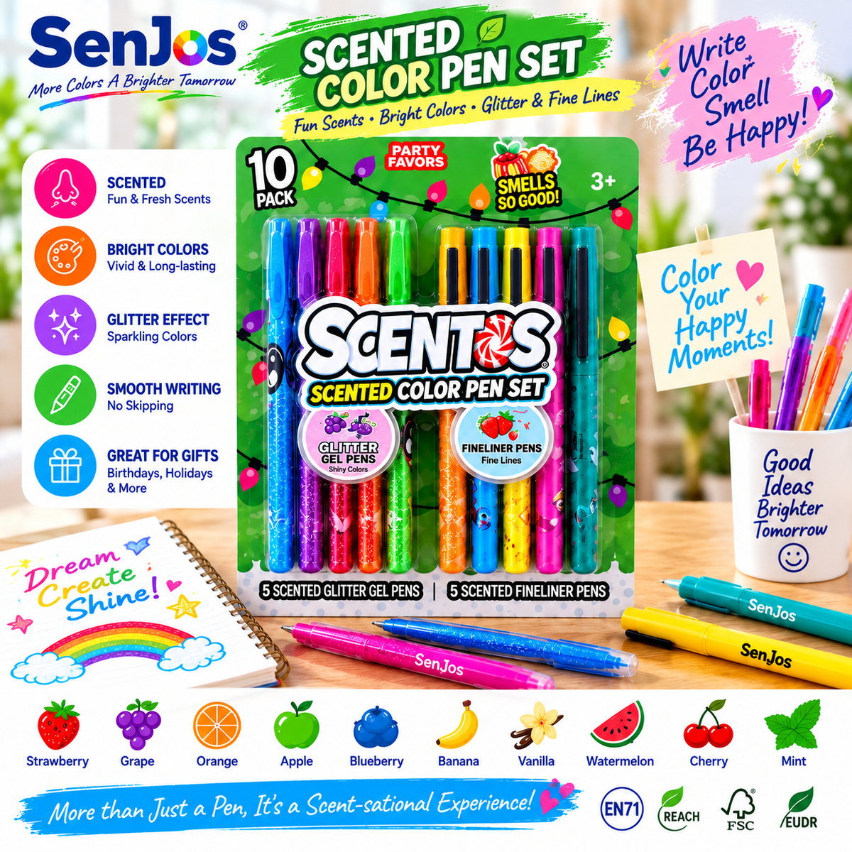 Scented Glitter Gel Pen + Scented Fineliner Pen Set