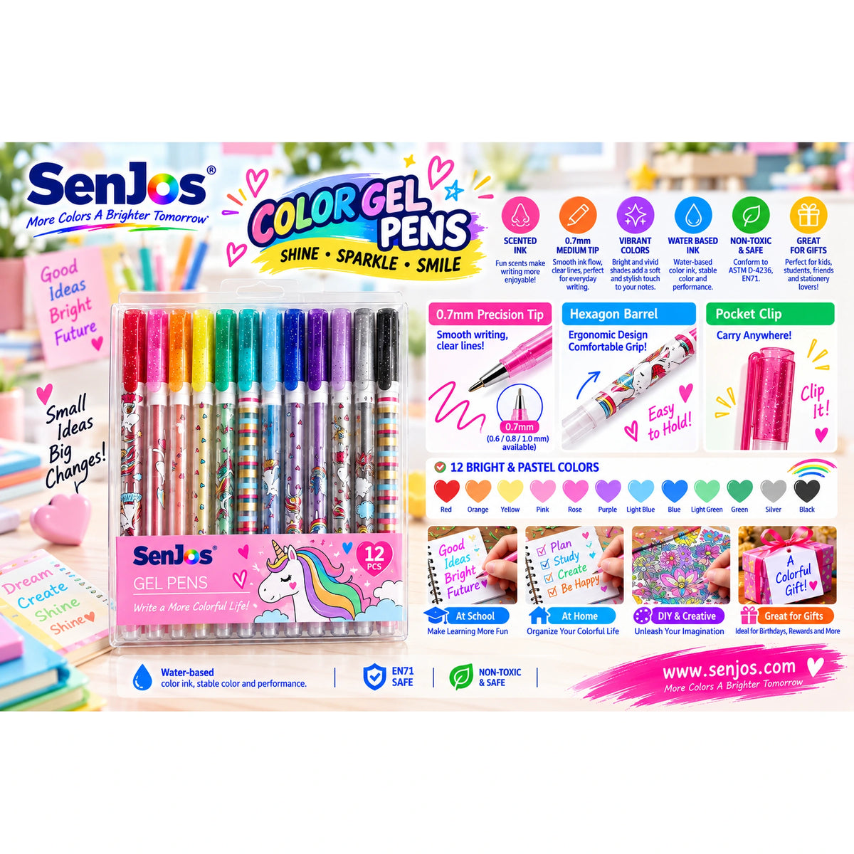 Glitter Gel Pen (1.0mm Tip, SJ102)