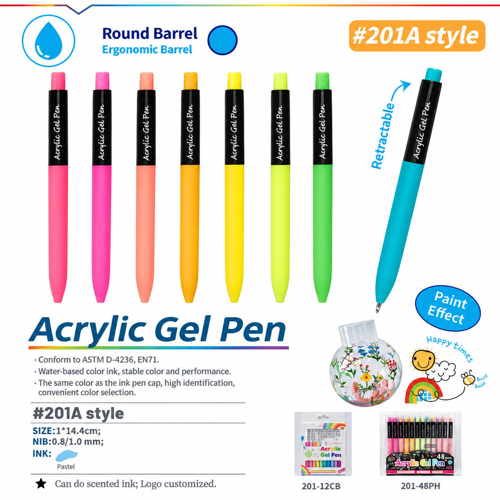 Retractable Acrylic Gel Pen SJ201A pastel color set